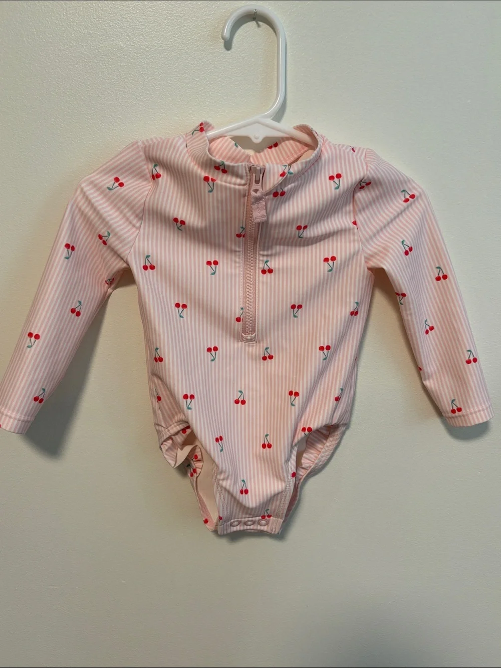 ⭐ 3 for $15 Carter's Pink Striped Long-Sleeve Cherry Rash Guard One-Piece